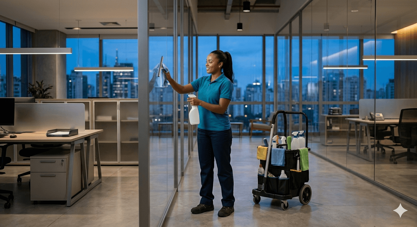 Professional cleaner at work in a modern home